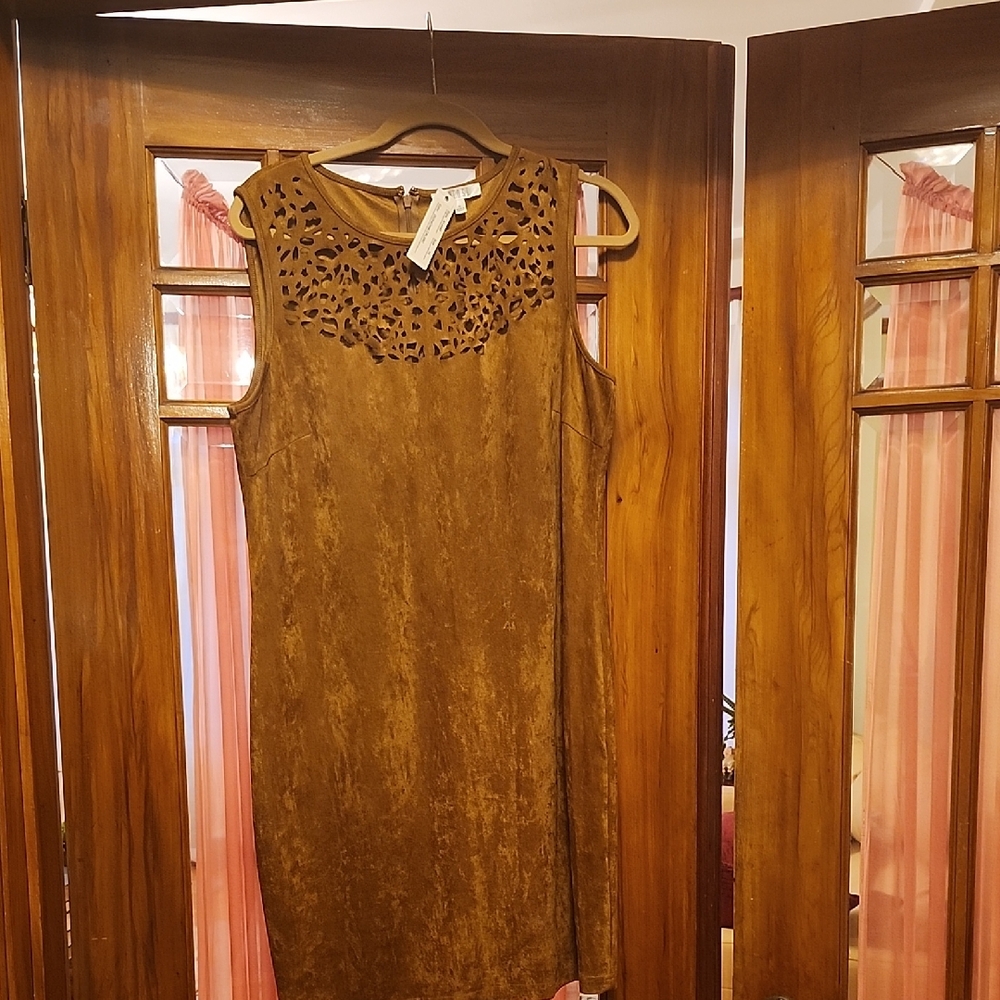 Spense Tan Sleeveless Mini Dress with Cutout Detail